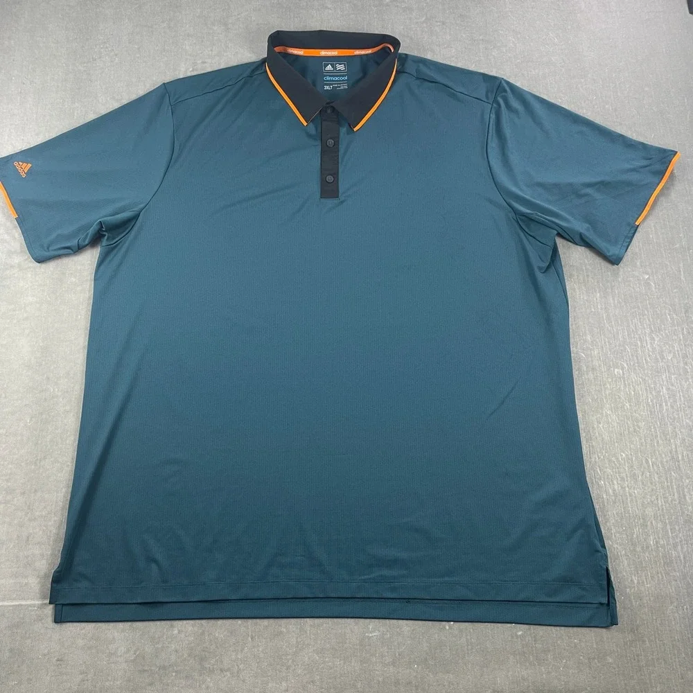 Adidas Men 3XLT Teal Polo Climacool Golf Shirt Orange Trim 4885